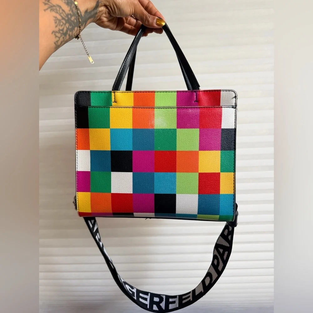Karl Lagerfeld Colorblock Tote Bag with Logo Strap